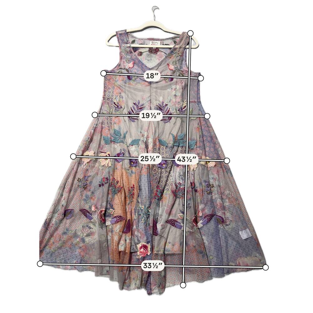 Johnny Was Silvana Midi Dress Womens M Multicolor Embroidered Floral Mesh Lined - Picture 13 of 14